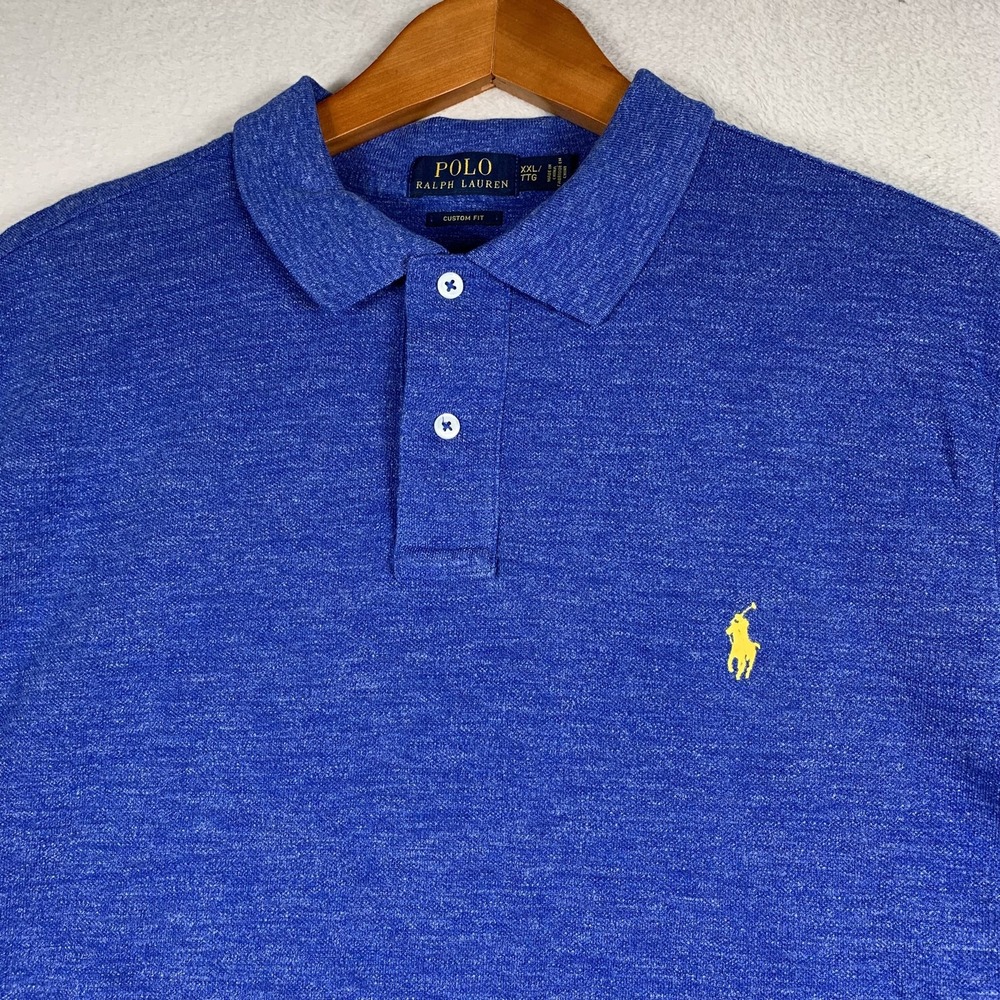 Polo Ralph Lauren Polo Shirt Mens 2XL Blue Solid Custom Fit Jersey Cotton Knit